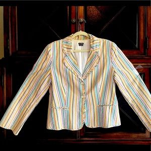 Cute Summer 3-button seersucker jacket, size 16. Playful subtle colorful stripes